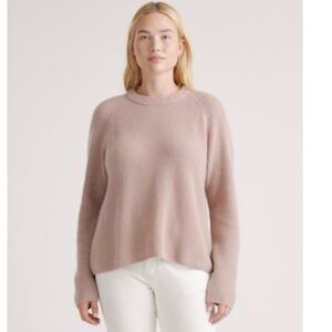 Quince 100 % Mongolian Cashmere Fisherman Sweater in Mink Pink Large